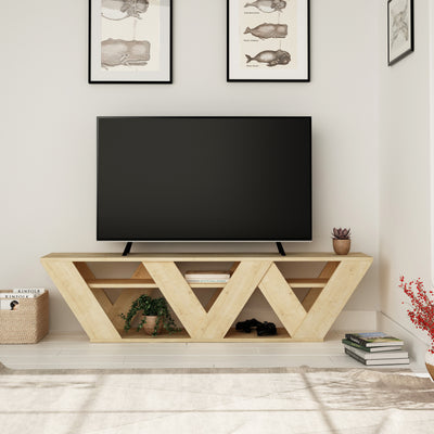 Ralla Modern TV Stand Multimedia Centre With Shelves 158cm in Oak