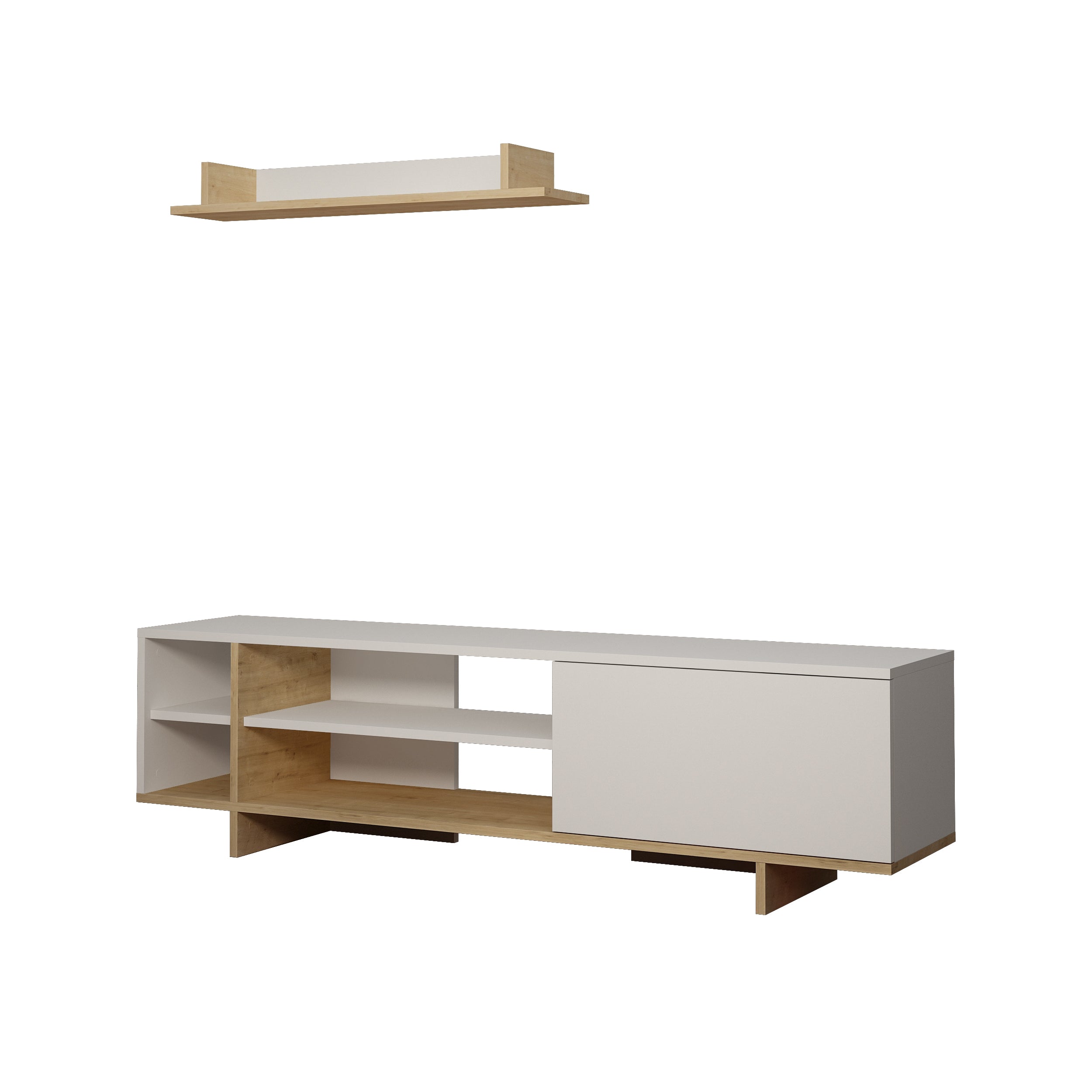Stockton Modern Tv Unit With Storage And Wall Shelf 160cm - Decortie