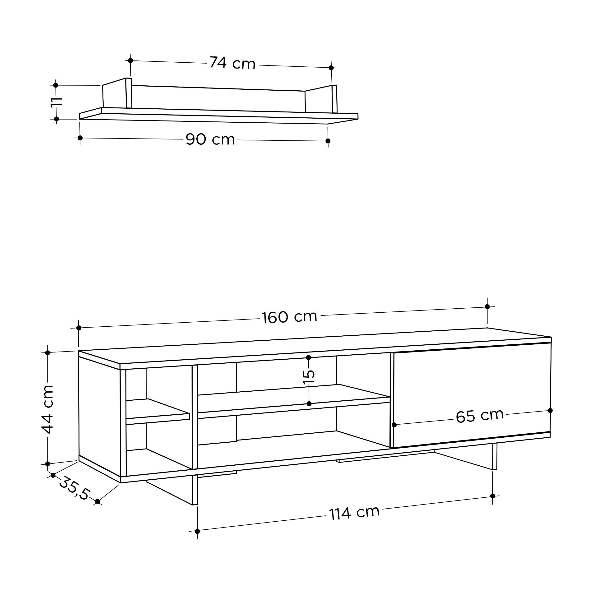 Stockton Modern Tv Unit With Storage And Wall Shelf 160cm - Decortie