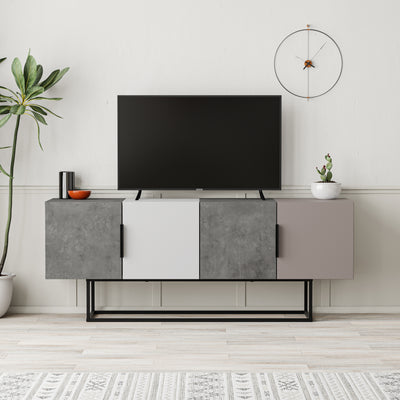 Tontini Modern TV Stand Multimedia Centre in Retro Grey-White-Retro Grey-Light Mocha