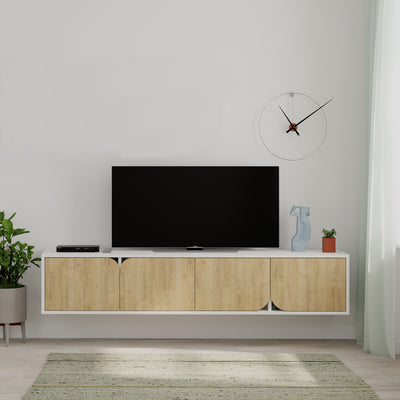 Spark Modern Floating Tv Stand in White - Oak