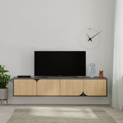 Spark Modern Floating Tv Stand in Anthracite - Oak