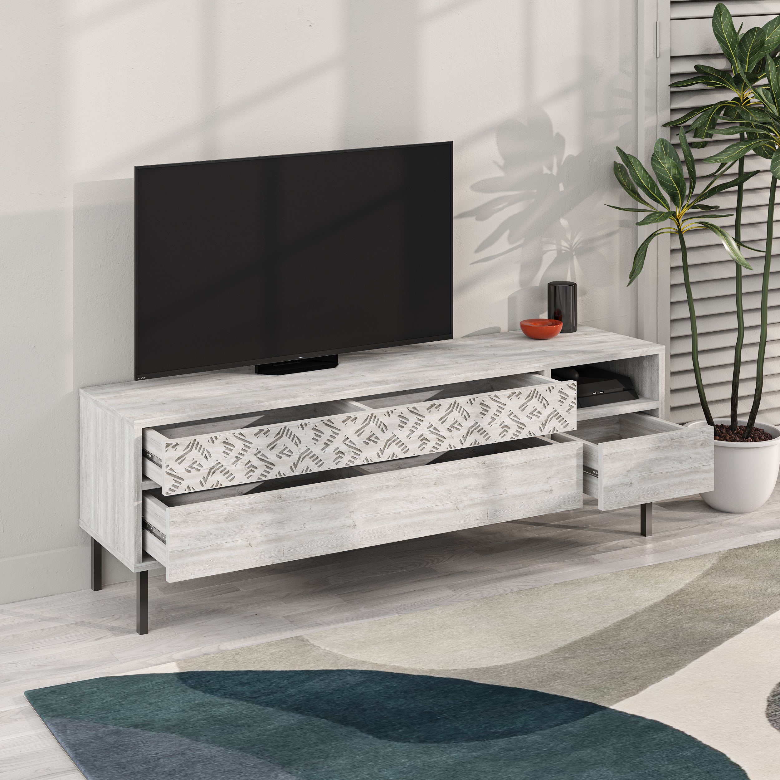 Heaton Modern TV Stand Multimedia Centre TV Unit With Storage Cabinet 144.6cm - Decortie