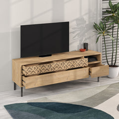 Heaton Modern TV Stand Multimedia Centre TV Unit With Storage Cabinet 144.6cm – Oak