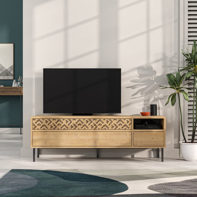 Heaton Modern TV Stand Multimedia Centre TV Unit With Storage Cabinet 144.6cm in Oak