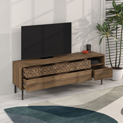 Heaton Modern TV Stand Multimedia Centre TV Unit With Storage Cabinet 144.6cm – Dark Oak