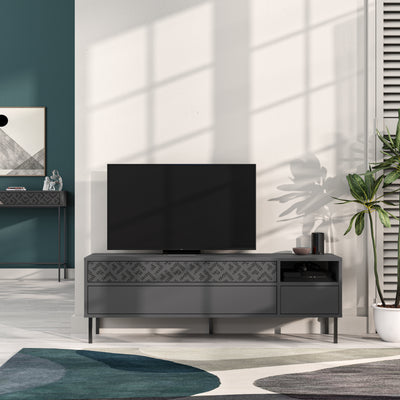 Heaton Modern TV Stand Multimedia Centre TV Unit With Storage Cabinet 144.6cm in Anthracite