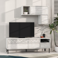 Heaton Modern Tv Unit With Storage And Wall Shelf 144.6cm – Ancient White