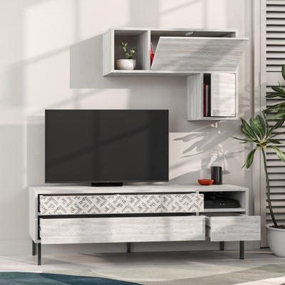 Heaton Modern Tv Unit With Storage And Wall Shelf 144.6cm – Ancient White