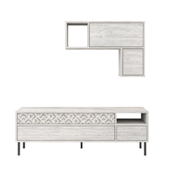 Heaton Modern Tv Unit With Storage And Wall Shelf 144.6cm – Ancient White