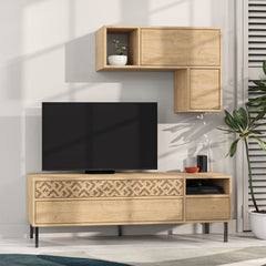 Heaton Modern Tv Unit With Storage And Wall Shelf 144.6cm – Oak