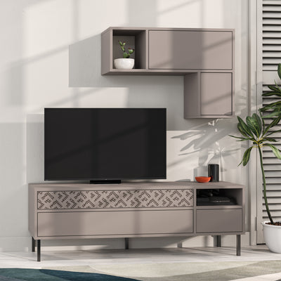 Heaton Modern Tv Unit With Storage And Wall Shelf 144.6cm – Light Mocha