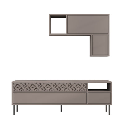 Heaton Modern Tv Unit With Storage And Wall Shelf 144.6cm – Light Mocha