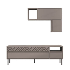 Heaton Modern Tv Unit With Storage And Wall Shelf 144.6cm – Light Mocha