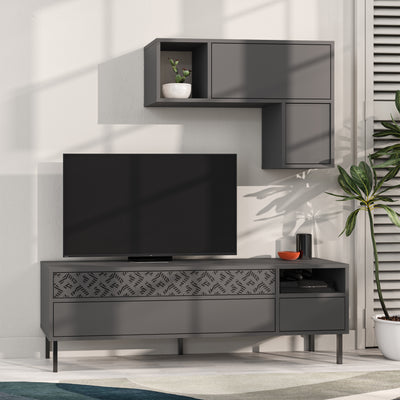 Heaton Modern Tv Unit With Storage And Wall Shelf 144.6cm – Anthracite