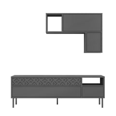 Heaton Modern Tv Unit With Storage And Wall Shelf 144.6cm – Anthracite