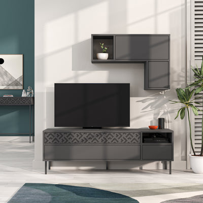 Heaton Modern Tv Unit With Storage And Wall Shelf 144.6cm in Anthracite