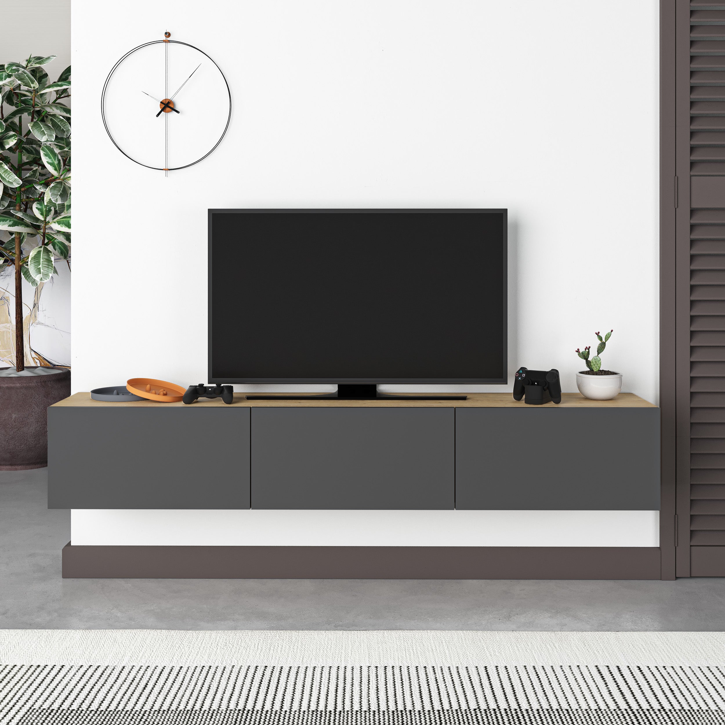 Francy Modern Tv Unit - Wall Mounted - 3 Compartments - 180 cm