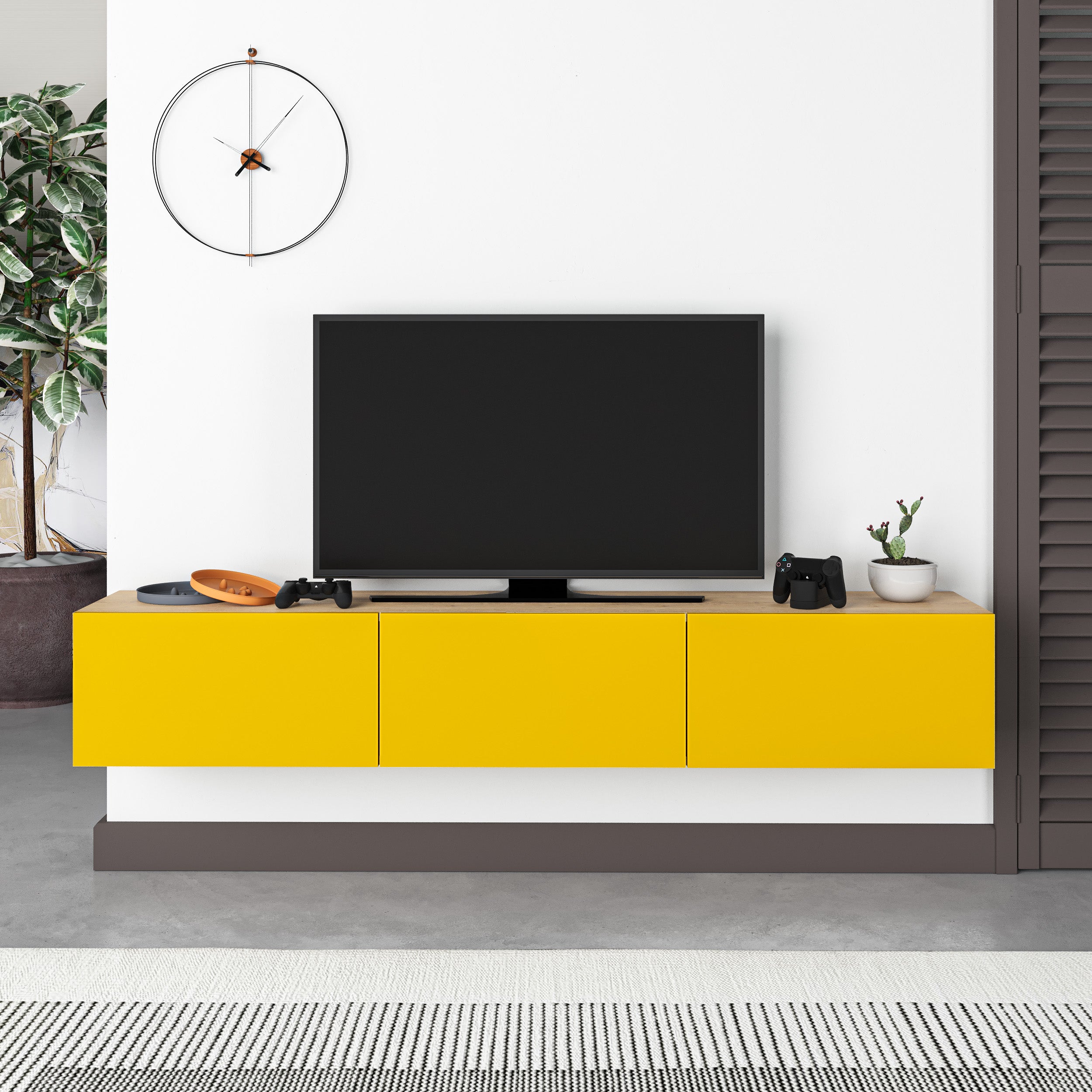 Francy Modern Tv Unit - Wall Mounted - 3 Compartments - 180 cm