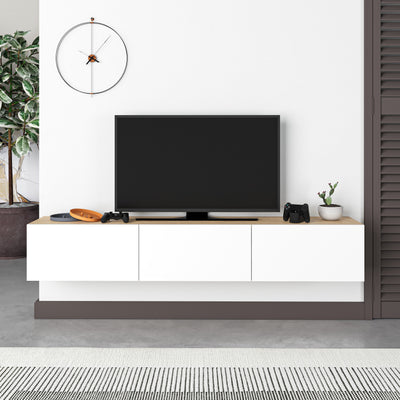 Francy Modern Tv Unit - Wall Mounted - 3 Compartments - 180 cm in Sapphire Oak,White