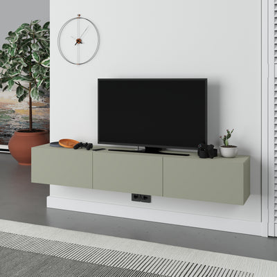 Francy Modern Tv Unit - Wall Mounted - 3 Compartments - 180 cm in Ash Green,Ash Green