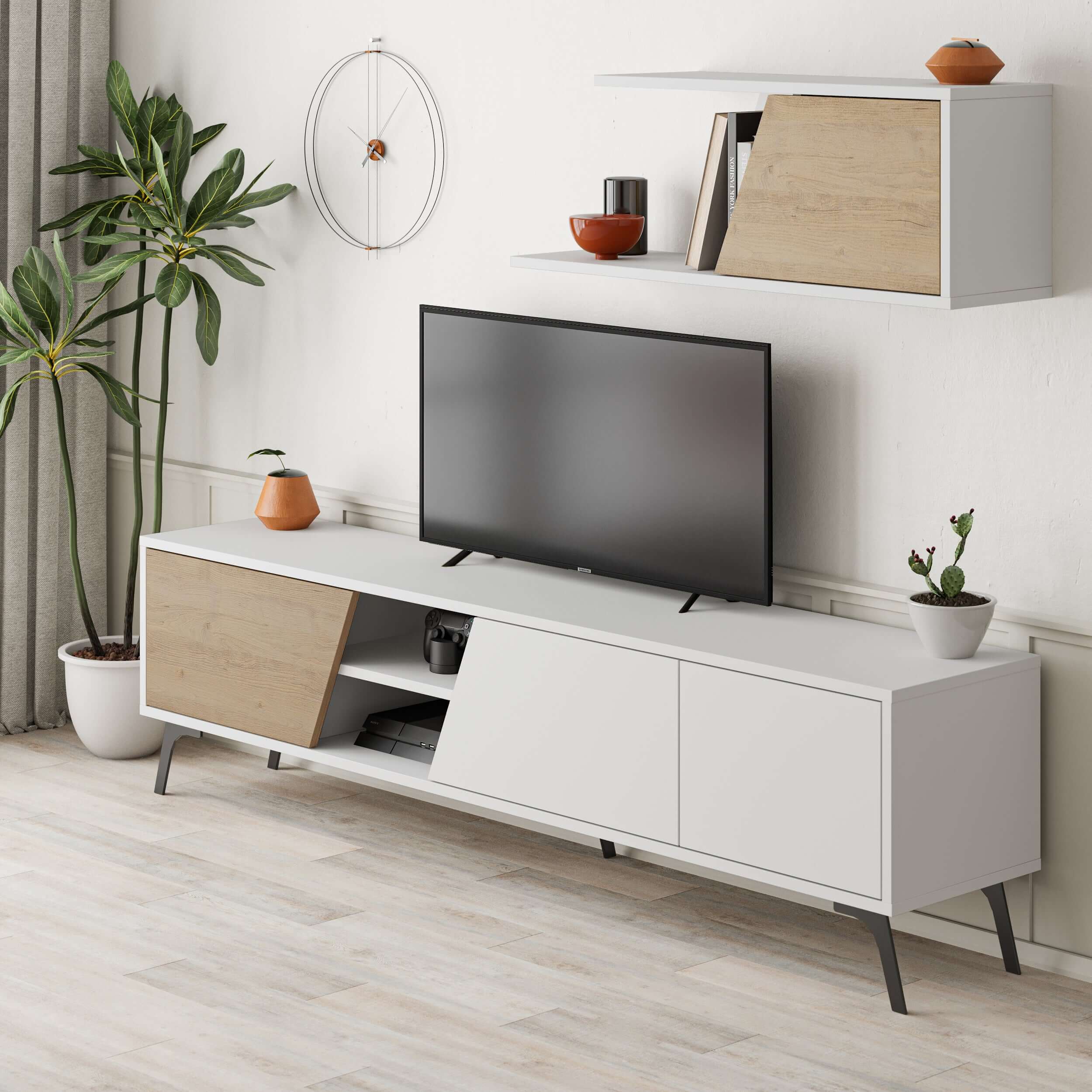 Fiona Modern Tv Unit With Storage And Wall Shelf 180cm
