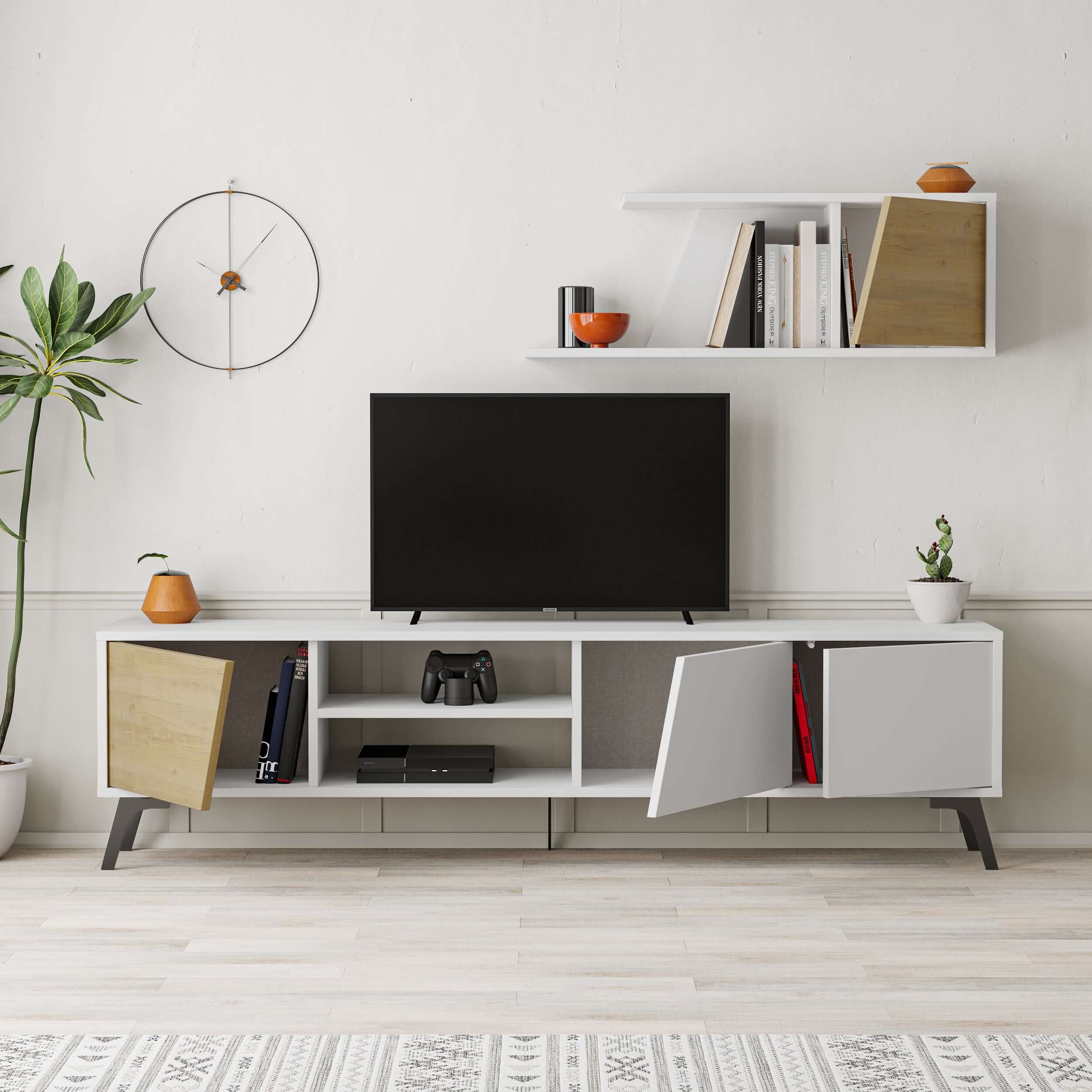 Fiona Modern Tv Unit With Storage And Wall Shelf 180cm