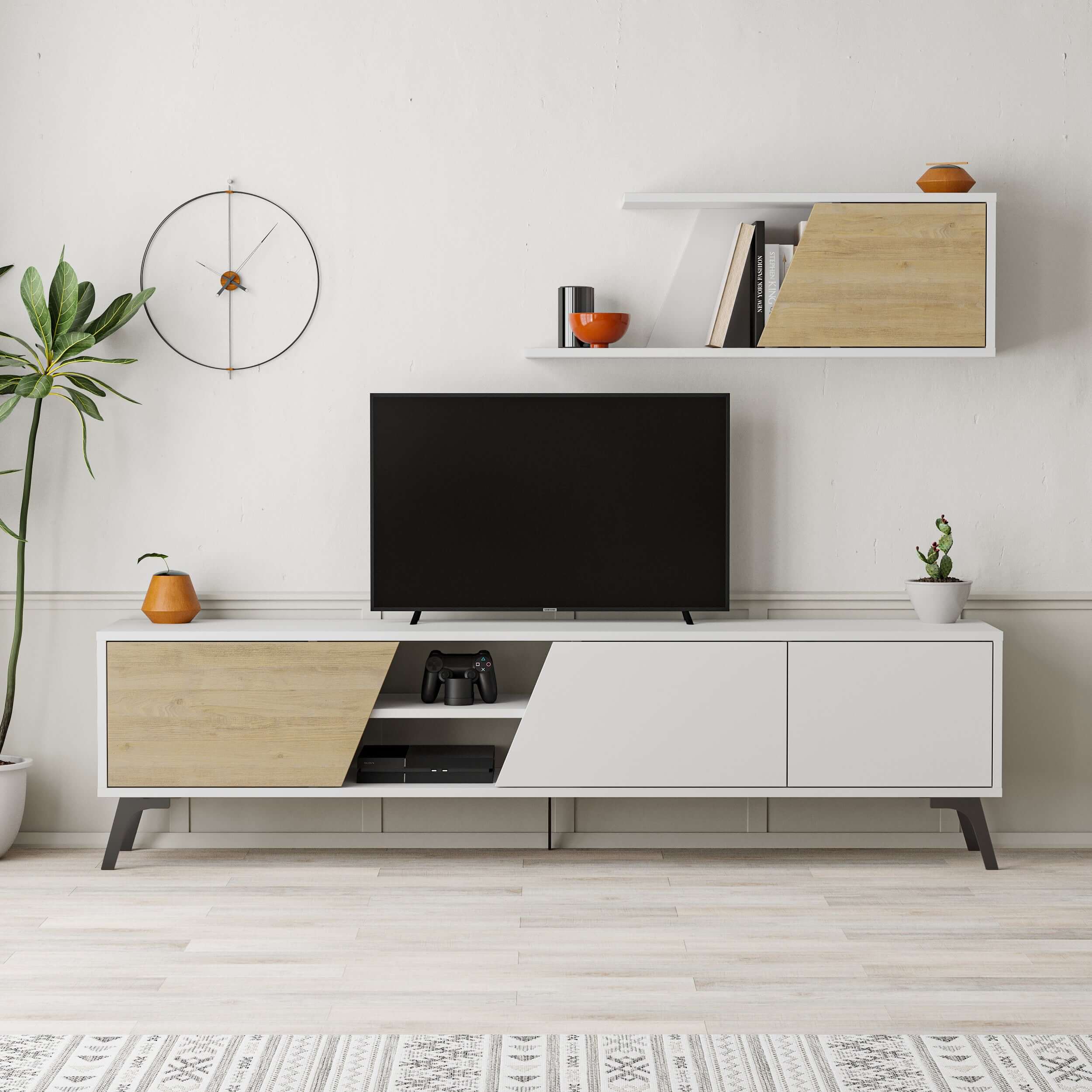 Fiona Modern Tv Unit With Storage And Wall Shelf 180cm