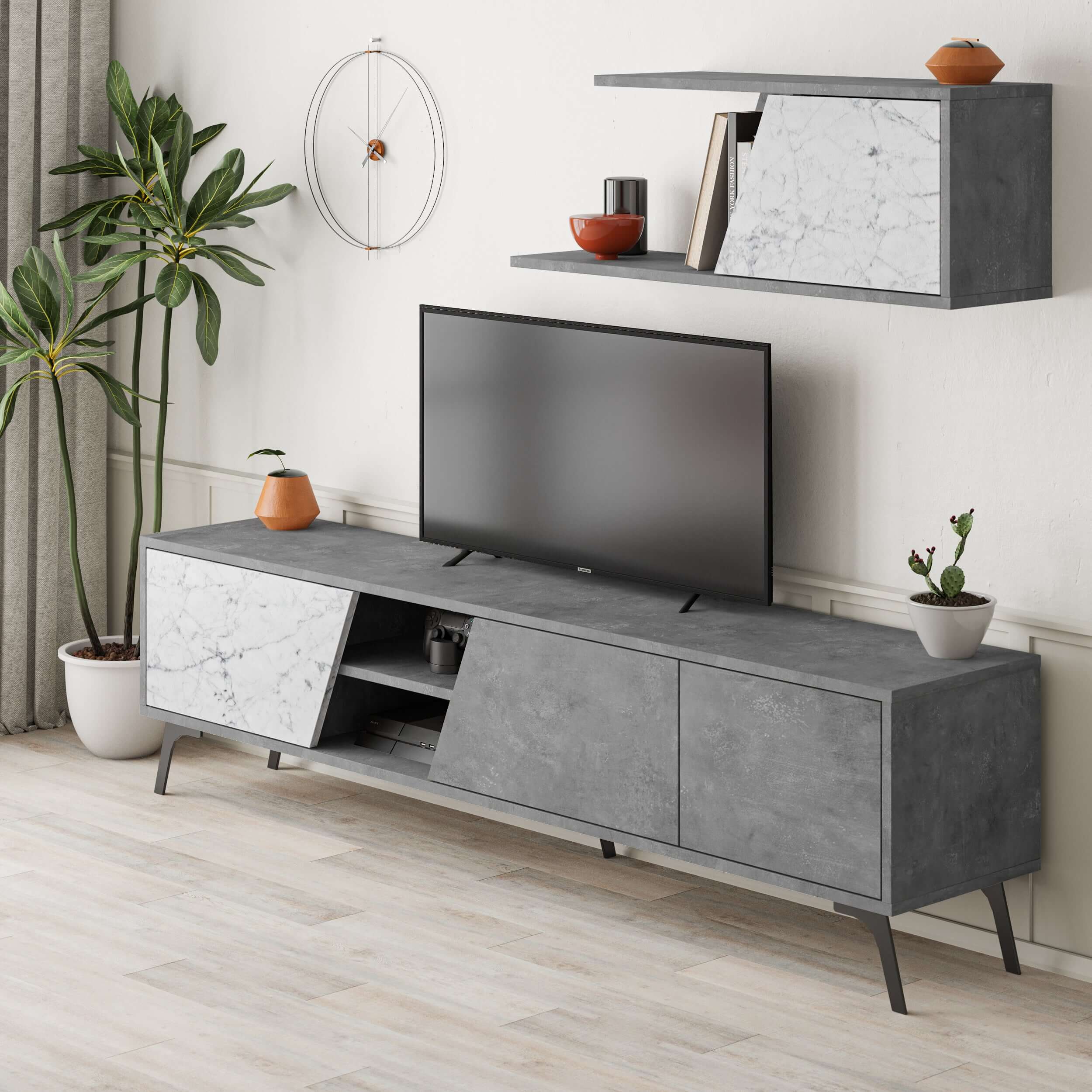 Fiona 180cm TV Unit with Wall Shelf for Extra Storage