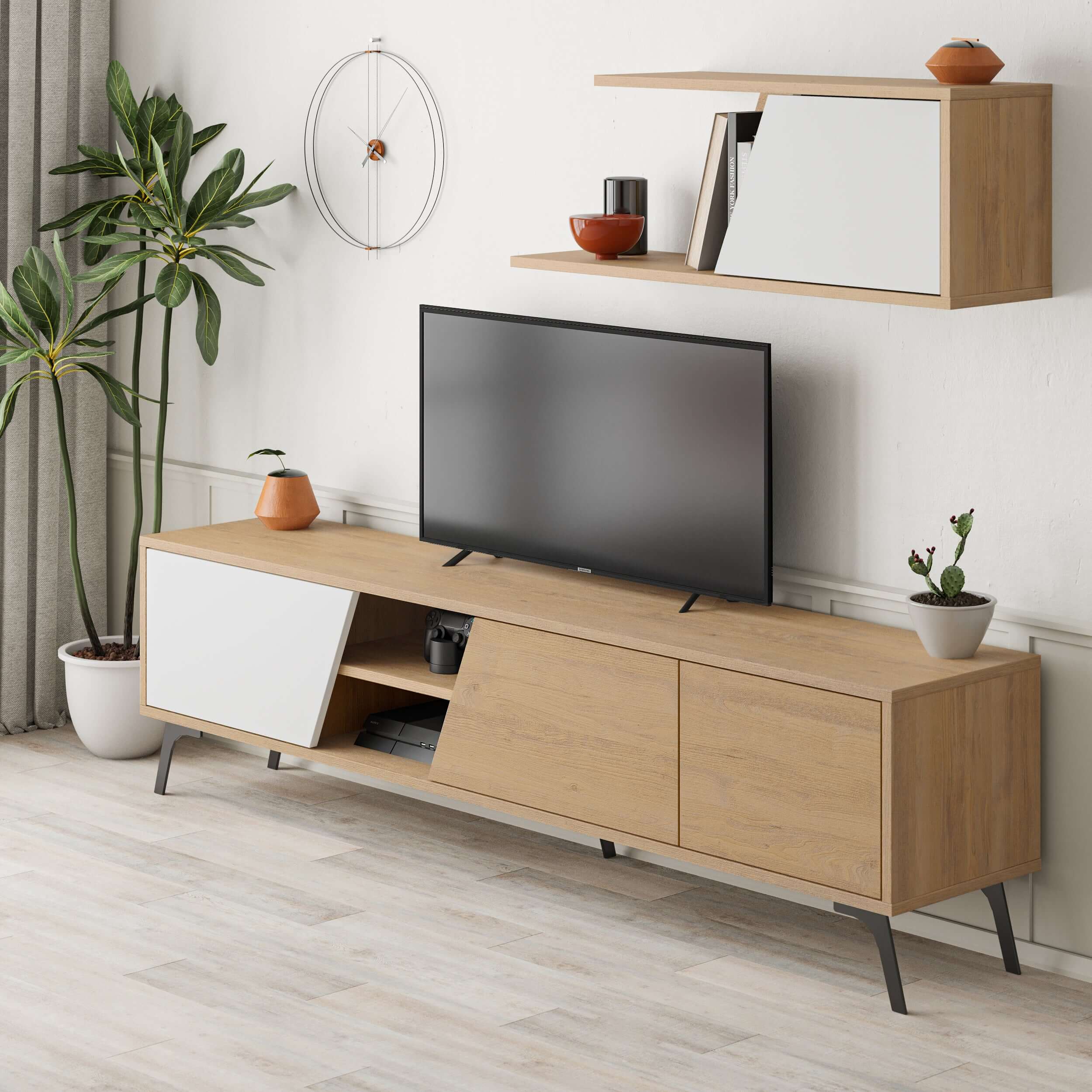Fiona 180cm TV Unit with Wall Shelf for Extra Storage