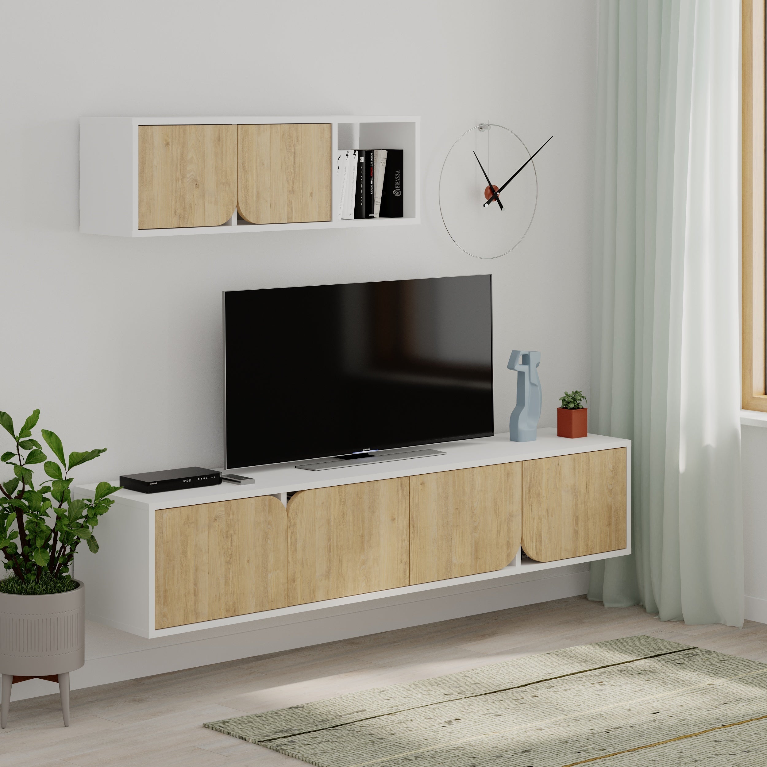 Spark Modern Tv Unit With Wall Storage Unit 180cm - Decortie