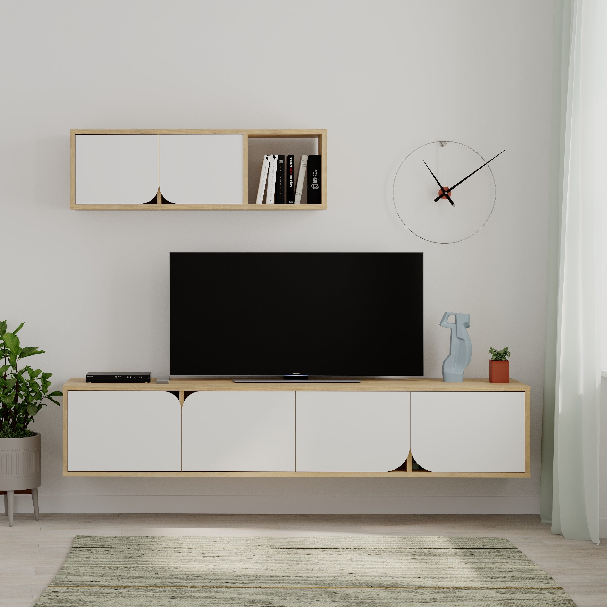 Spark Modern Tv Unit With Wall Storage Unit 180cm - Decortie