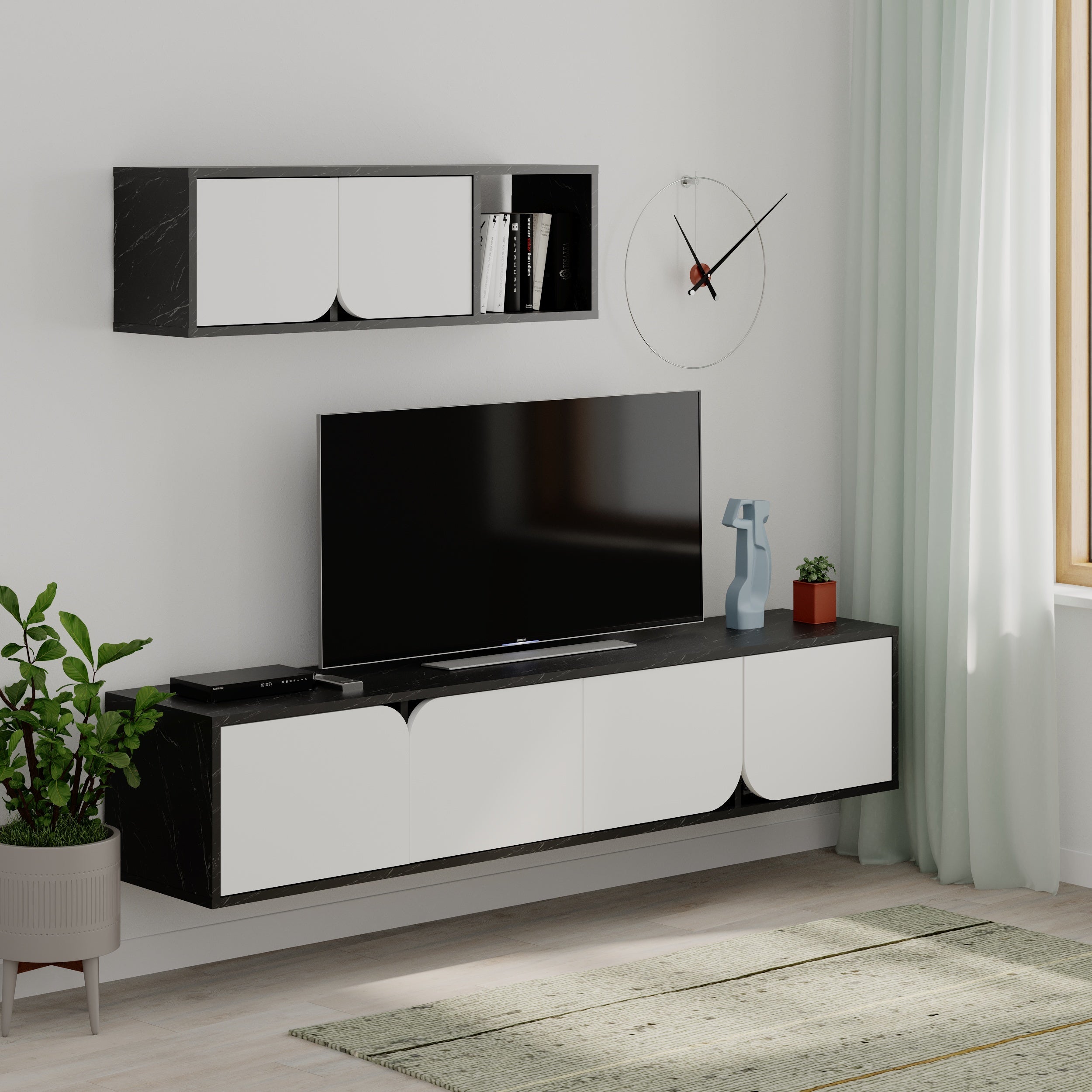Spark Modern Tv Unit With Wall Storage Unit 180cm - Decortie