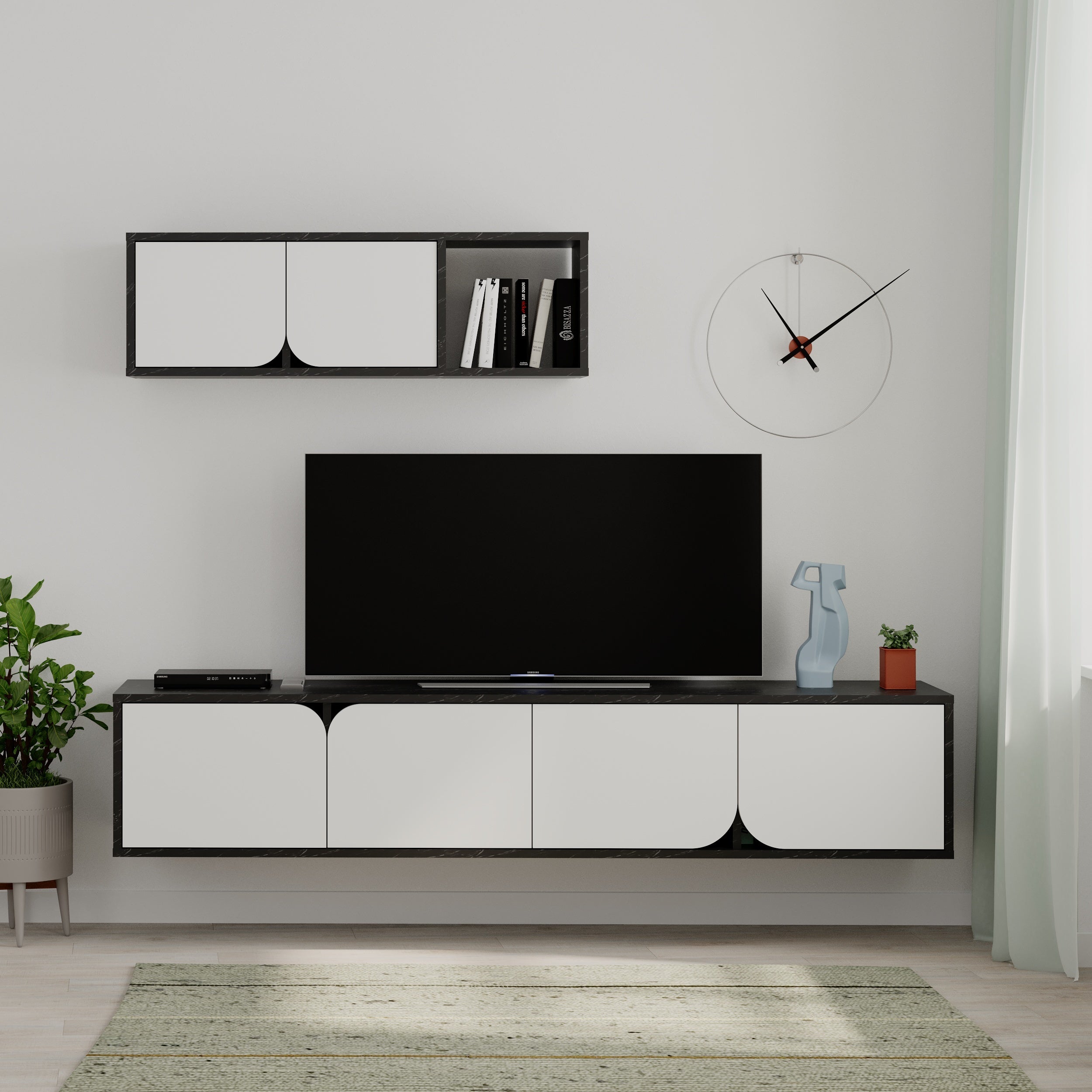 Spark Modern Tv Unit With Wall Storage Unit 180cm - Decortie