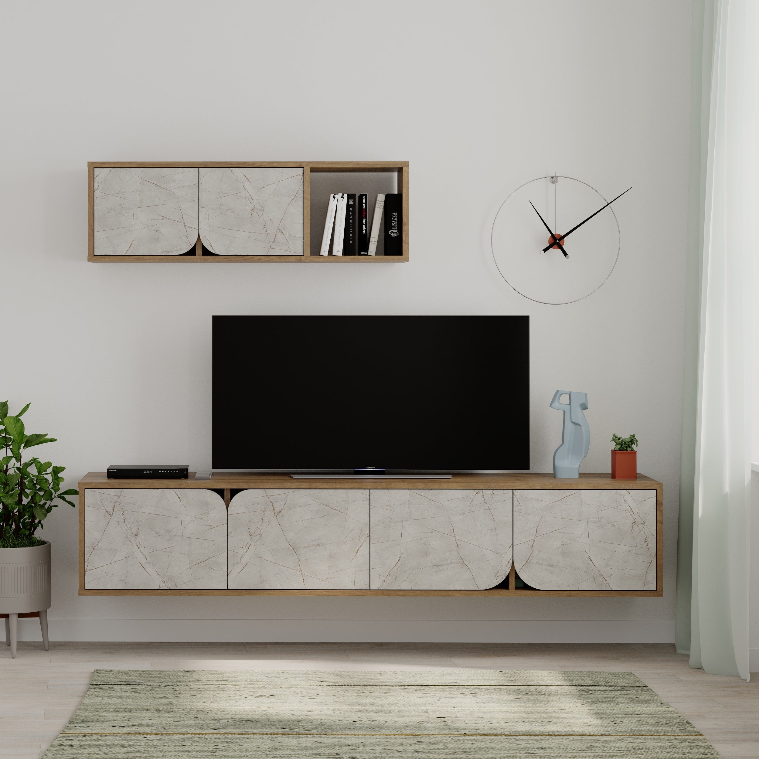 Spark Modern Tv Unit With Wall Storage Unit 180cm - Decortie