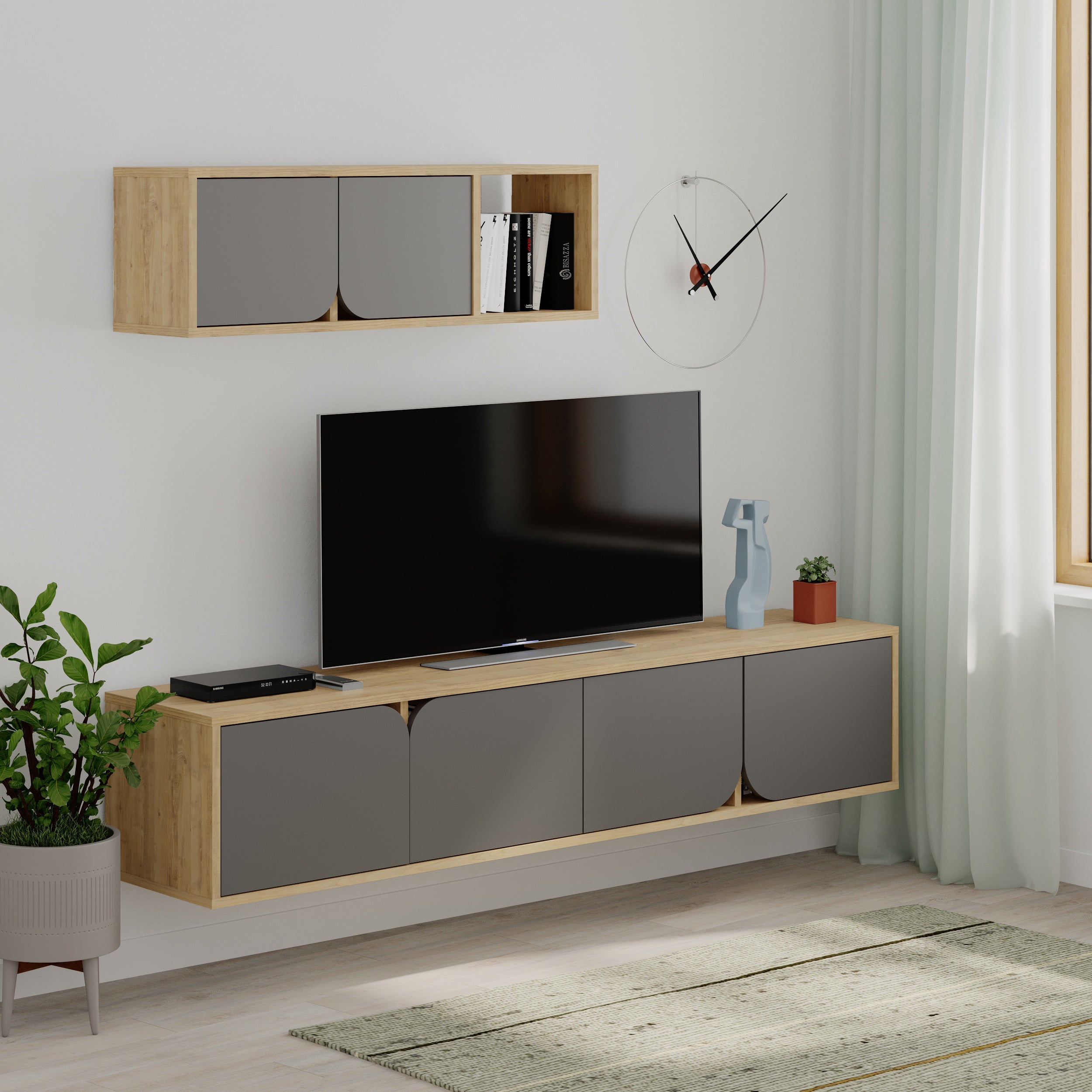 Spark Modern Tv Unit With Wall Storage Unit 180cm - Decortie