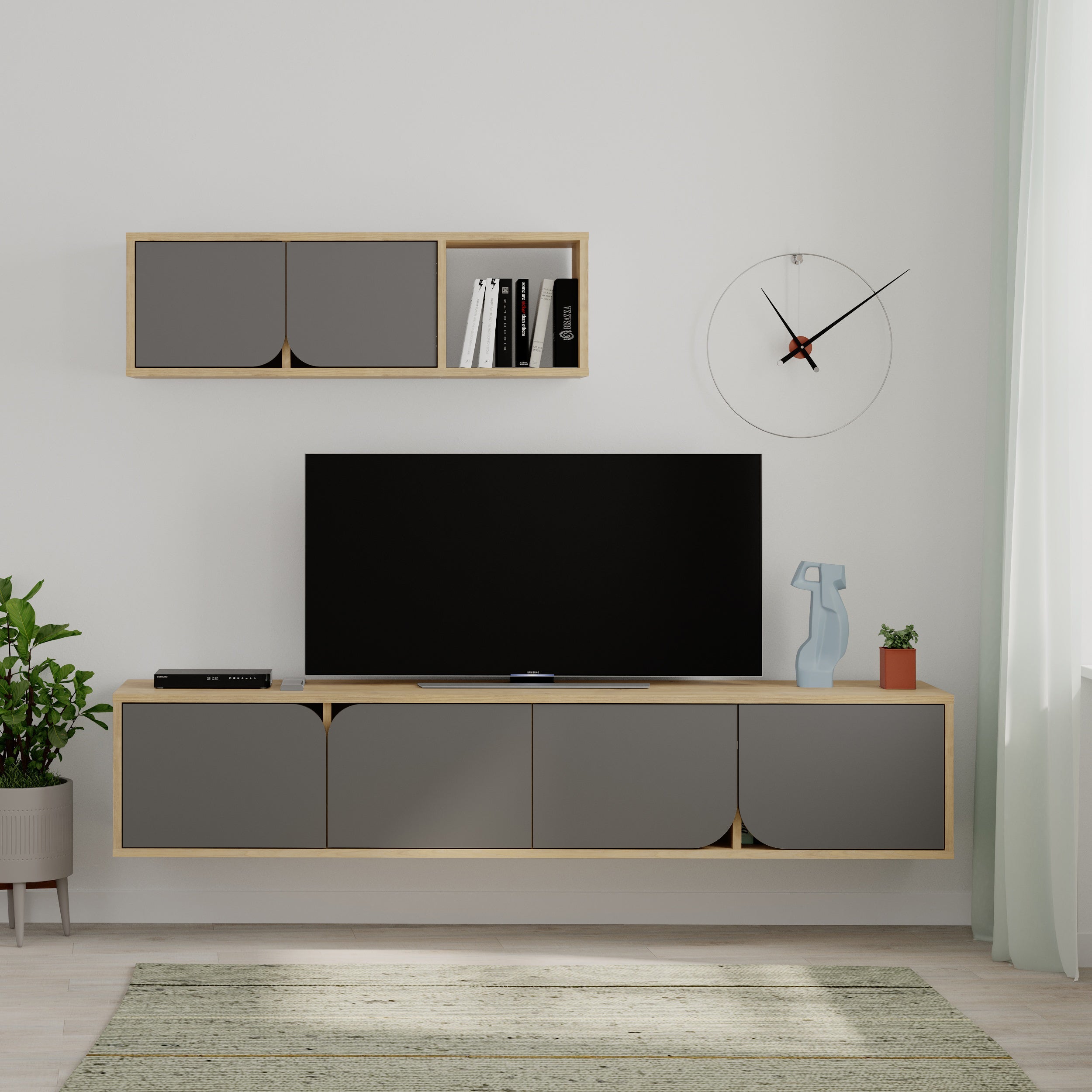 Spark Modern Tv Unit With Wall Storage Unit 180cm - Decortie
