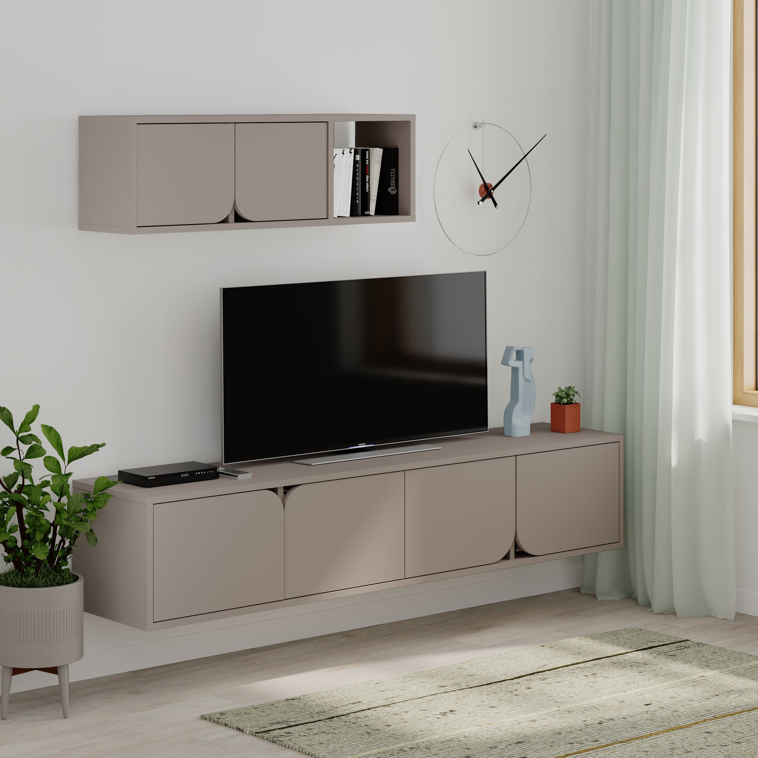 Spark Modern Tv Unit With Wall Storage Unit 180cm - Decortie