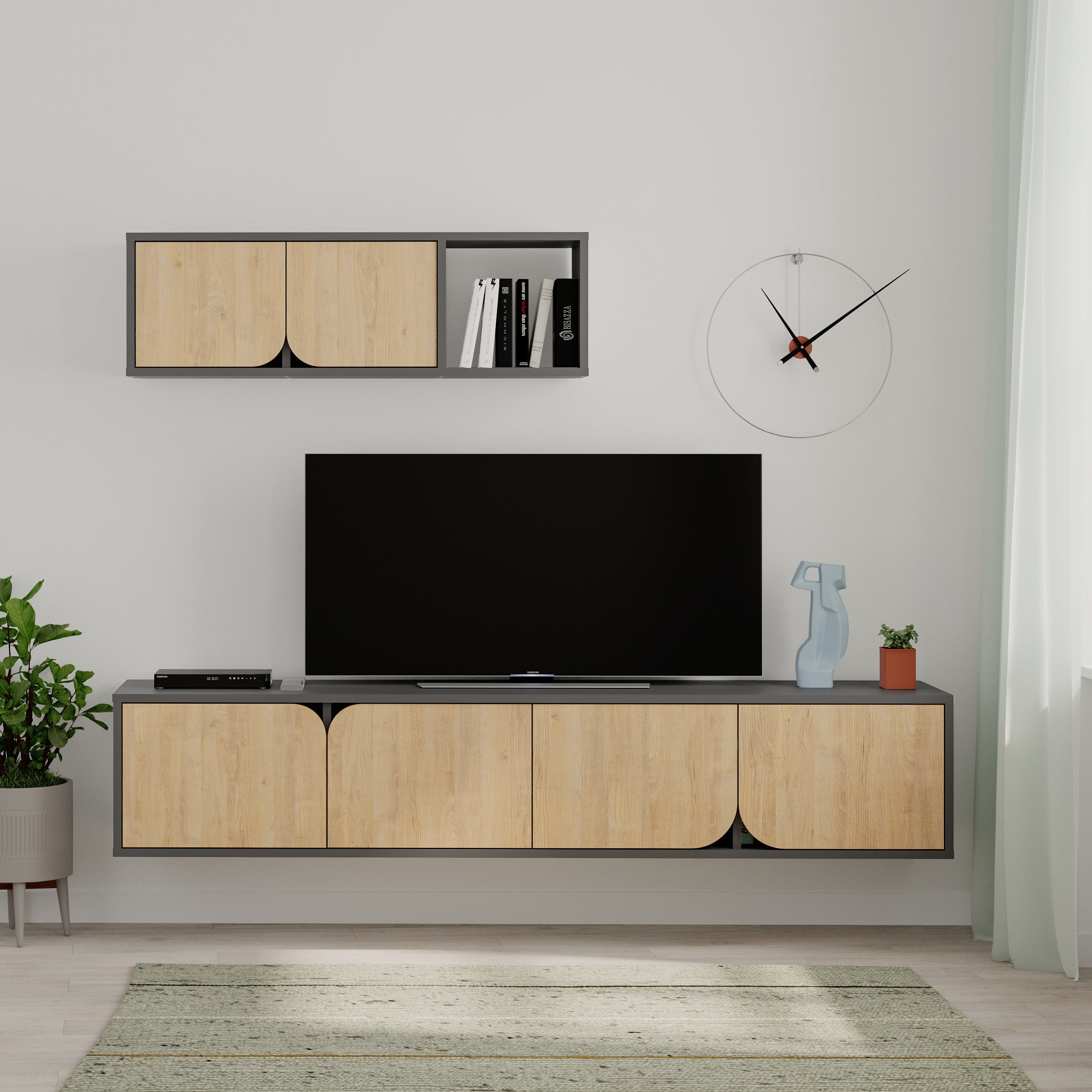 Spark Modern Tv Unit With Wall Storage Unit 180cm - Decortie