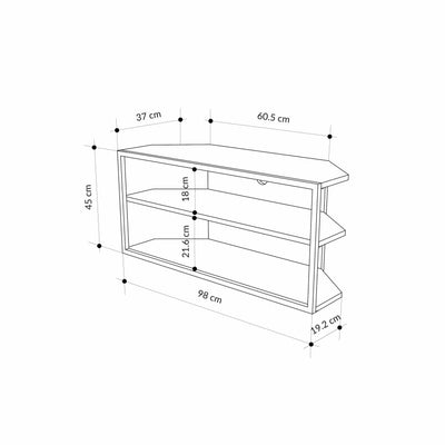 Echo Corner TV Stand – dimensions – compact corner unit for living rooms – Decortie