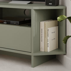 Modern Viva Corner TV Unit – Compact Corner Stand with Shelves & Cabinet for 40-Inch TVs – Ash Green
