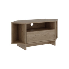 Modern Viva Corner TV Unit – Compact Corner Stand with Shelves & Cabinet for 40-Inch TVs – Natural Oak