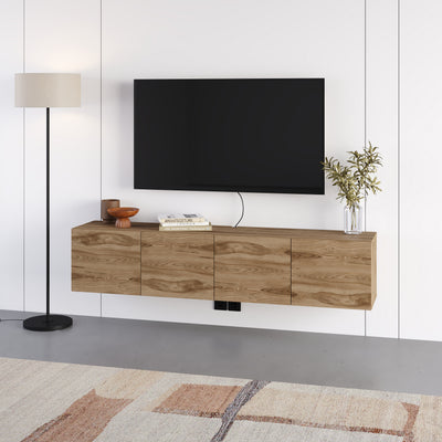 Combe Floating Wall-Mounted TV Unit 180cm (W) Soft-Close 4 Doors in Deep Oak