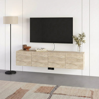 Combe Floating Wall-Mounted TV Unit 180cm (W) Soft-Close 4 Doors in Travertine