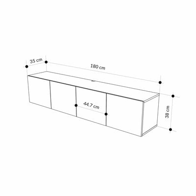Combe Floating TV Unit 180cm – dimensions – wall-mounted living room entertainment unit – Decortie