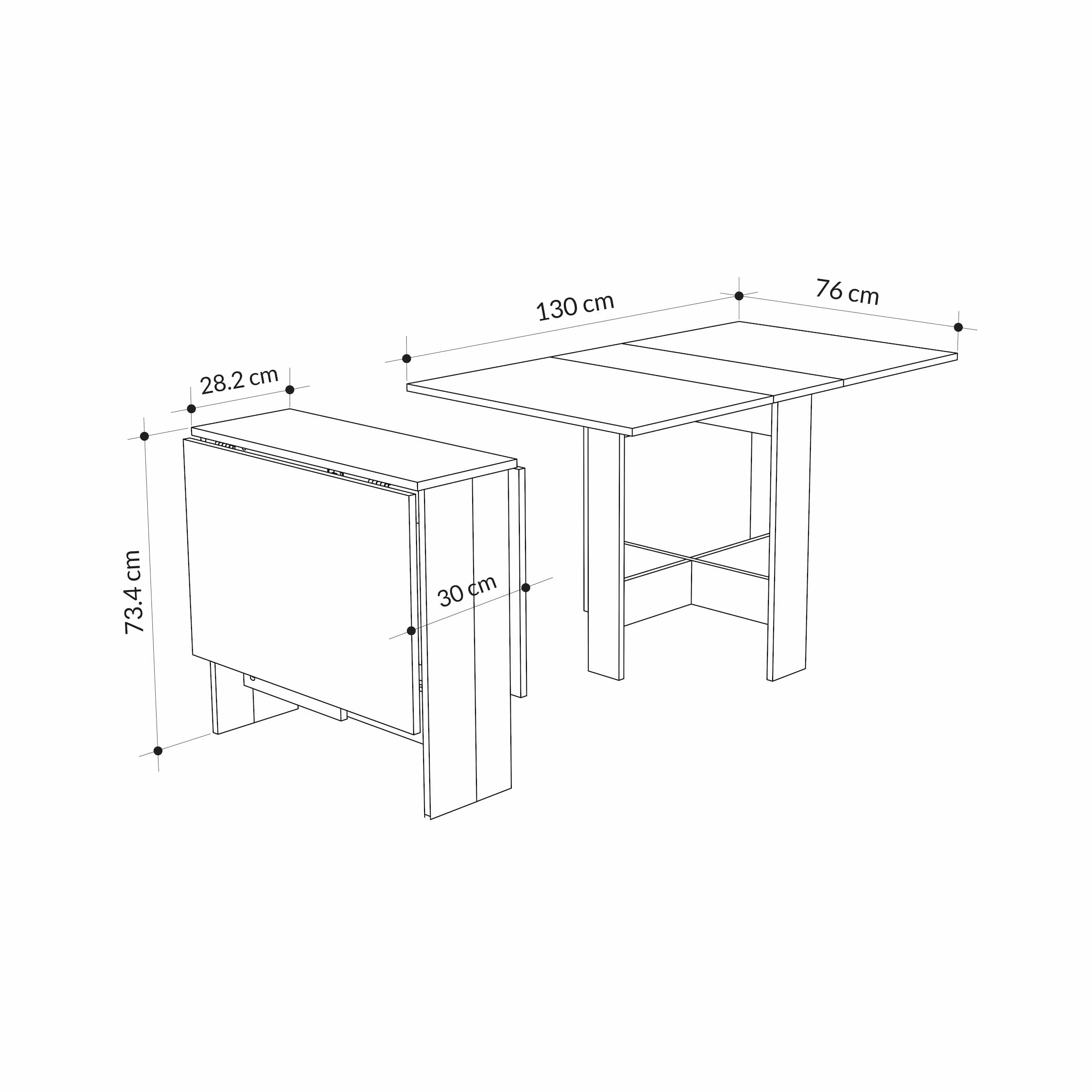 Artemio Foldable Dining Table – dimensions – compact foldable dining room or kitchen table – Decortie