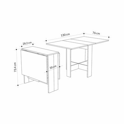 Artemio Foldable Dining Table – dimensions – compact foldable dining room or kitchen table – Decortie