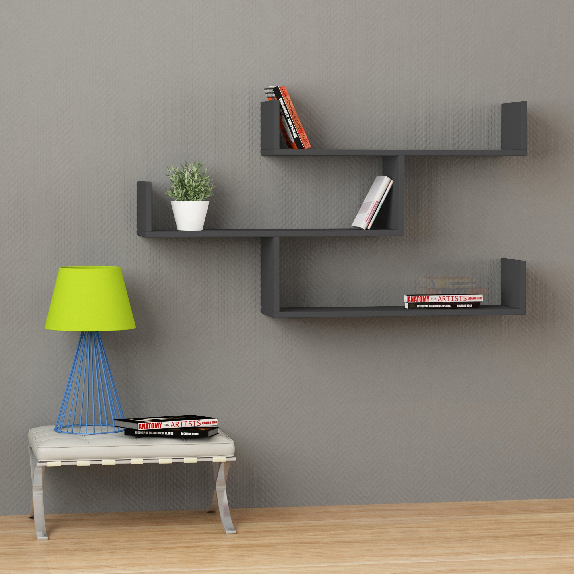 Tibet Wall Mounted Modern Bookcase Display Unit W 119cm - Decortie