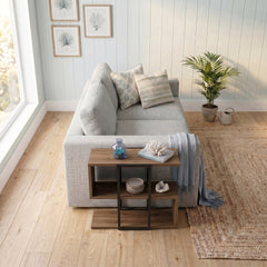 Homia Stepped Side Table with Open Shelves – Living Room End Table – Deep Oud