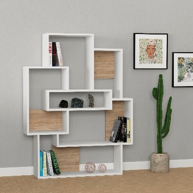 Barce Modern Bookcase Display Unit H 132cm - Bookcase - Decortie - Oak,White -